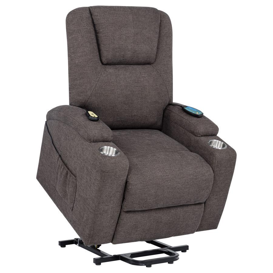 Louie - Chenille Upholstered Power Lift Massage Chair - Brown Lift Chair modern furniture Contempo Furniture