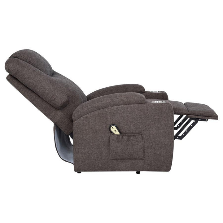Louie - Chenille Upholstered Power Lift Massage Chair - Brown Lift Chair modern furniture Contempo Furniture