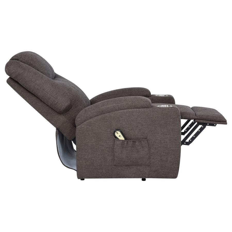 Louie - Chenille Upholstered Power Lift Massage Chair - Brown Lift Chair modern furniture Contempo Furniture
