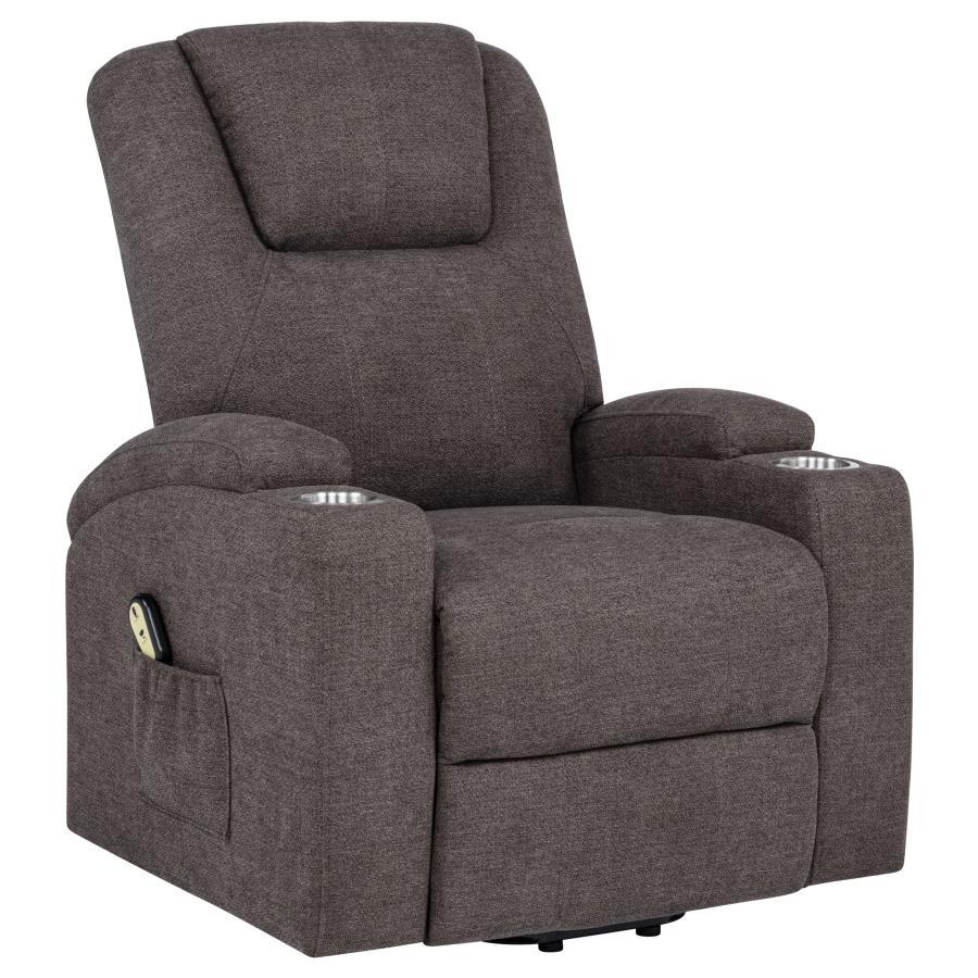 Louie - Chenille Upholstered Power Lift Massage Chair - Brown Lift Chair modern furniture Contempo Furniture
