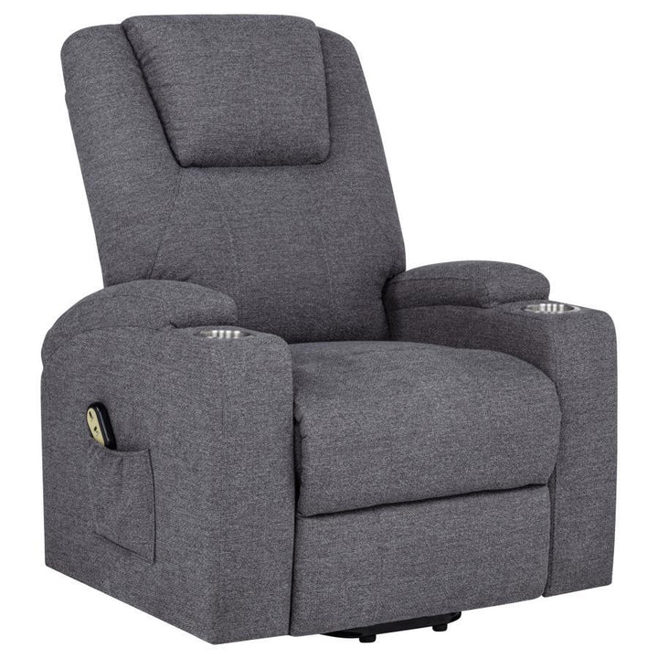 Louie - Chenille Upholstered Power Lift Massage Chair - Dark Gray Lift Chair modern furniture Contempo Furniture
