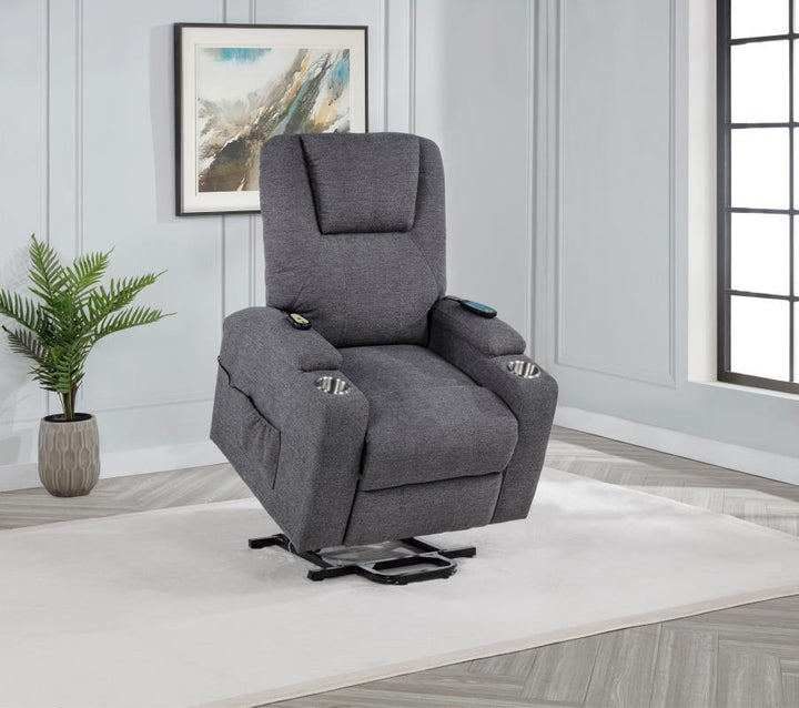 Louie - Chenille Upholstered Power Lift Massage Chair - Dark Gray Lift Chair modern furniture Contempo Furniture
