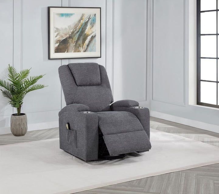 Louie - Chenille Upholstered Power Lift Massage Chair - Dark Gray Lift Chair modern furniture Contempo Furniture