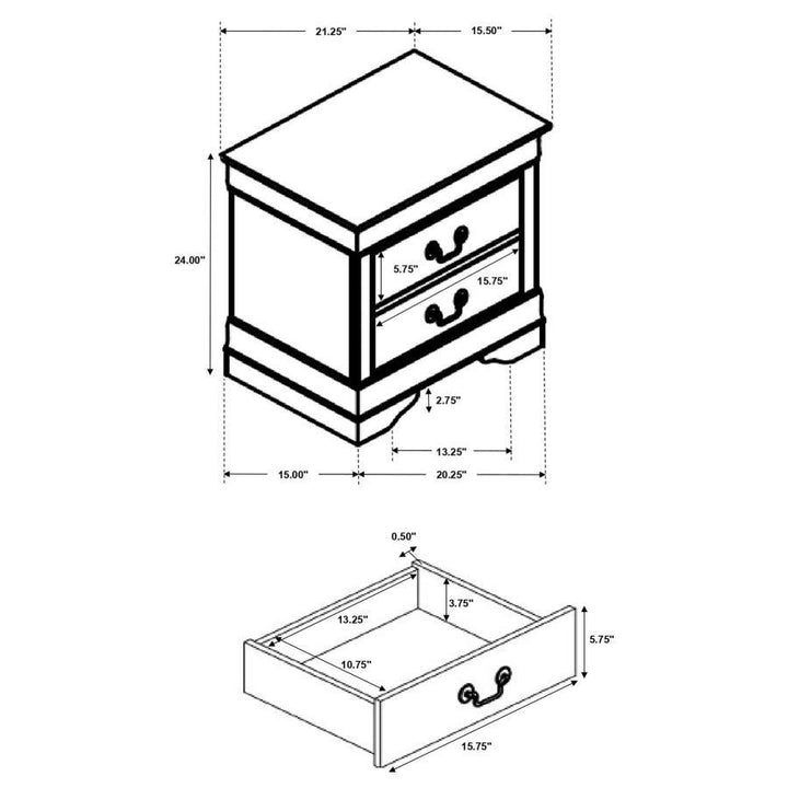 Louis Philippe - 2 - Drawer Nightstand - Cappuccino Accent Nightstand modern furniture Contempo Furniture