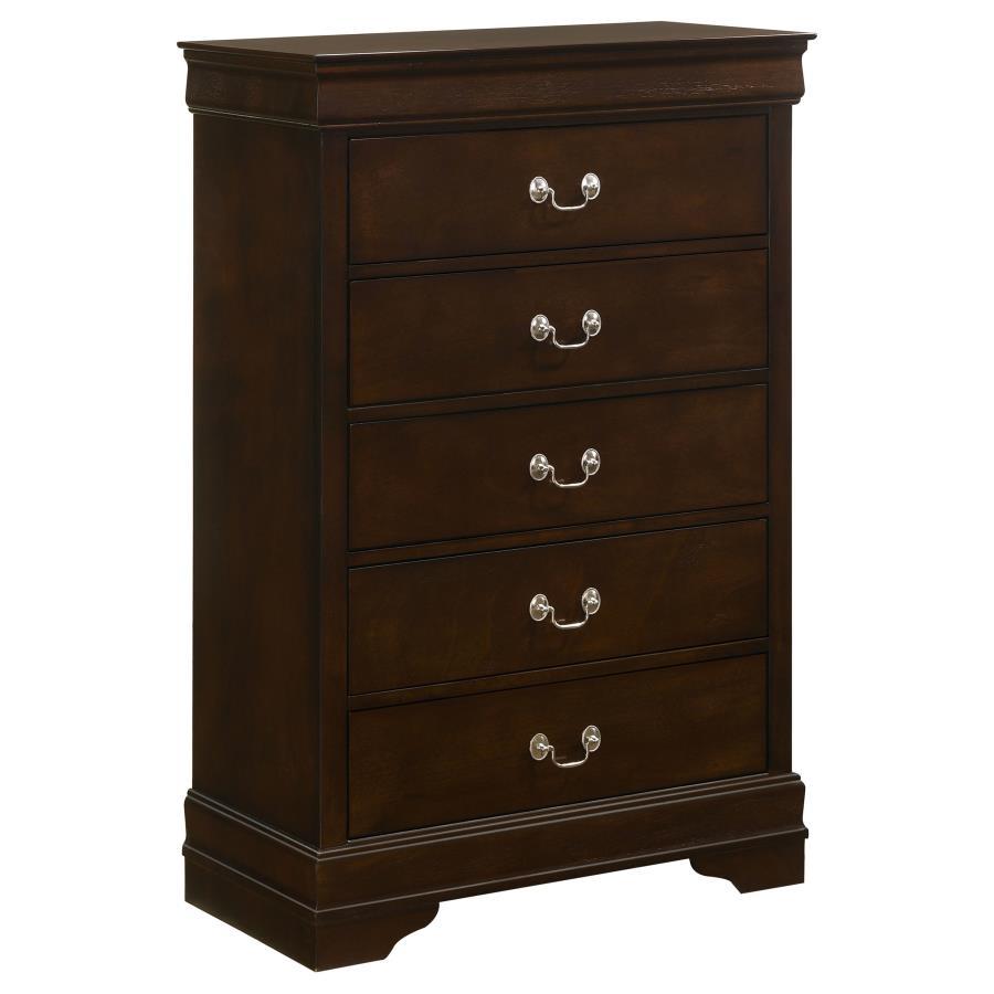 Louis Philippe - 5 - Drawer Bedroom Chest - Cappuccino Accent Chest modern furniture Contempo Furniture