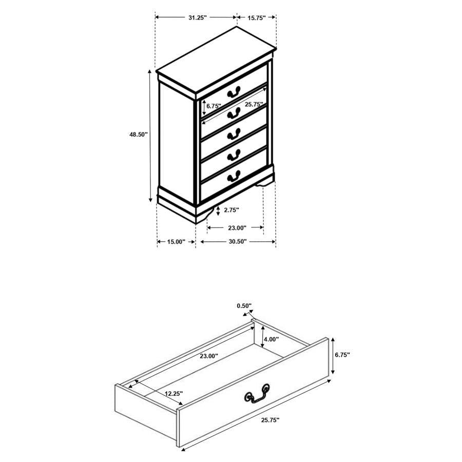 Louis Philippe - 5 - Drawer Bedroom Chest - Cappuccino Accent Chest modern furniture Contempo Furniture