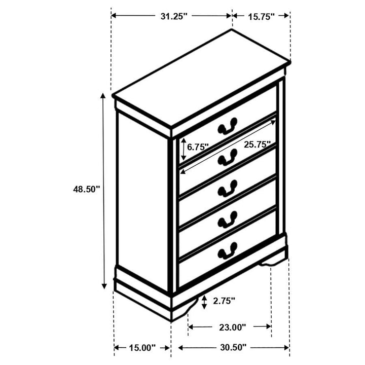 Louis Philippe - 5 - Drawer Bedroom Chest - Cappuccino Accent Chest modern furniture Contempo Furniture