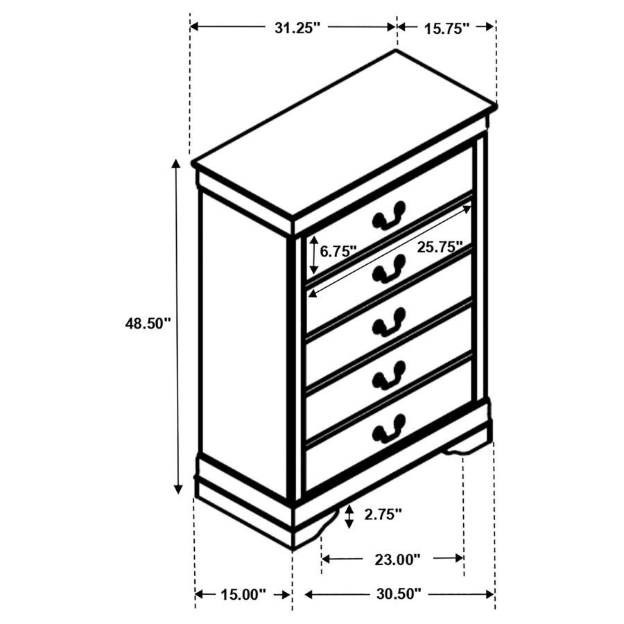 Louis Philippe - 5 - Drawer Bedroom Chest - Cappuccino Accent Chest modern furniture Contempo Furniture