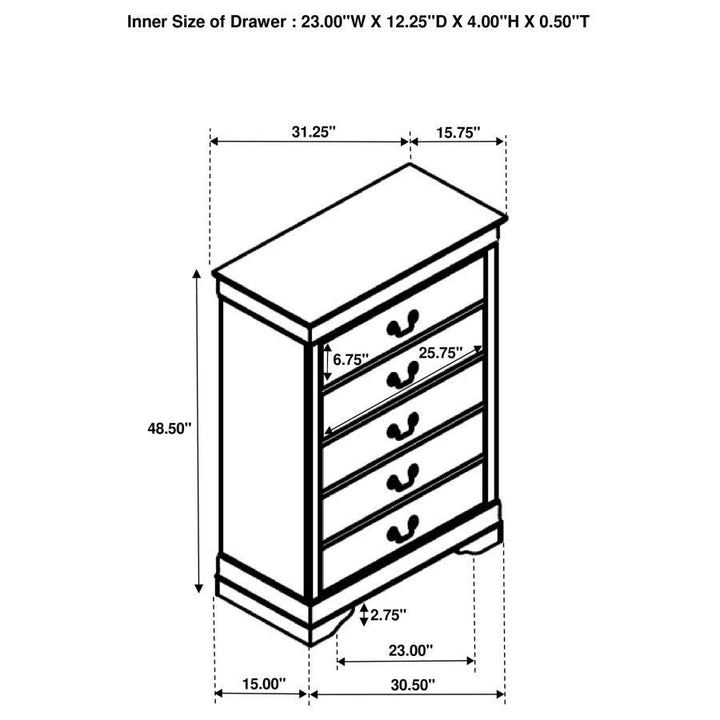 Louis Philippe - 5 - Drawer Bedroom Chest - White Accent Chest modern furniture Contempo Furniture