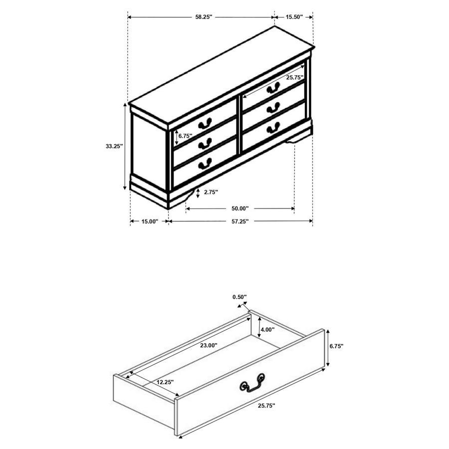 Louis Philippe - 6 - Drawer Dresser - Cappuccino Dressers modern furniture Contempo Furniture