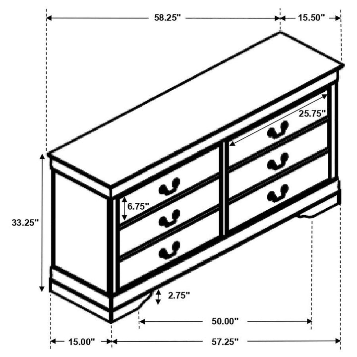 Louis Philippe - 6 - Drawer Dresser - Cappuccino Dressers modern furniture Contempo Furniture