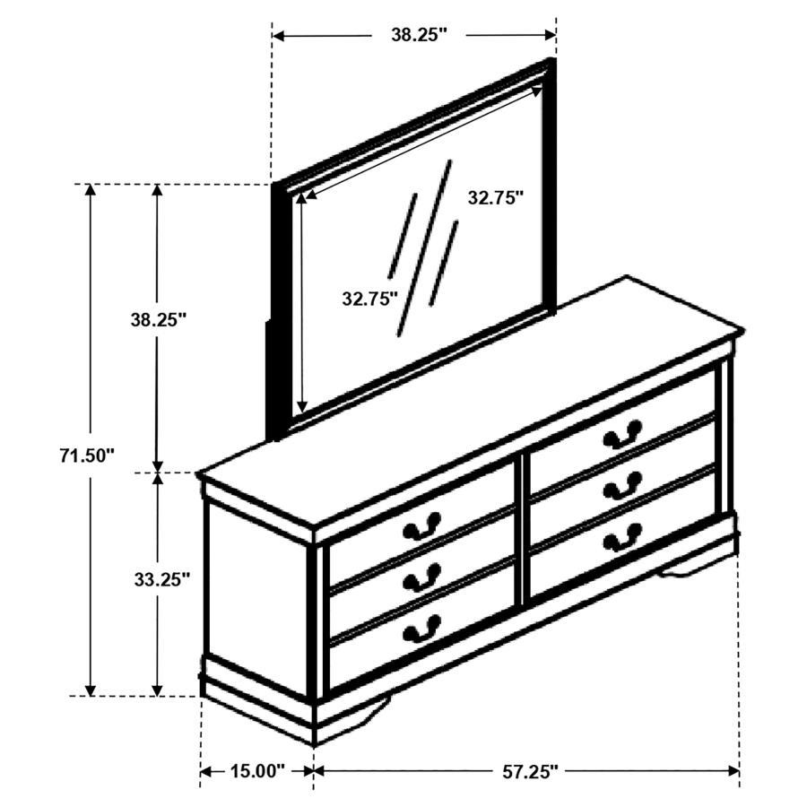 Louis Philippe - 6 - Drawer Dresser With Mirror - Cappuccino Dresser & Mirror modern furniture Contempo Furniture
