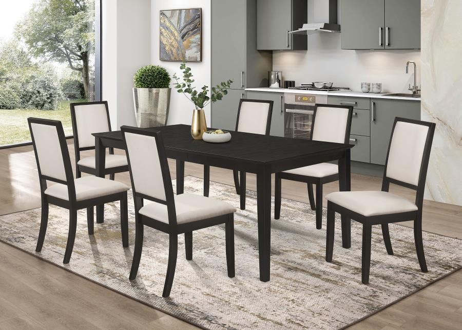 Louise - 7 Piece Rectangular Extension Leaf Dining Set - Black 7 - Piece Dining Room Set modern furniture Contempo Furniture