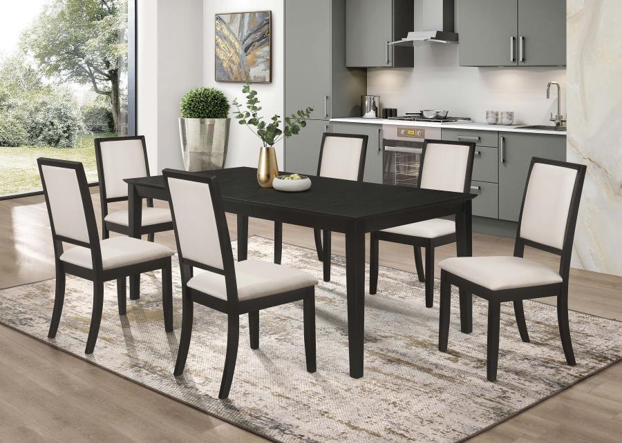 Louise - Rectangular Extension Leaf Dining Table - Black Dining Table with Extension modern furniture Contempo Furniture