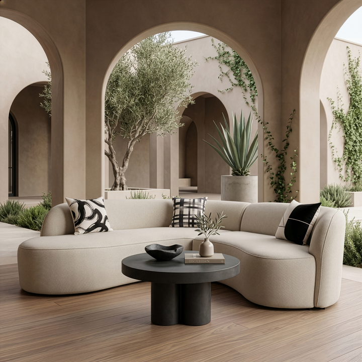 Lucena - Outdoor Oyster Olefin Fabric Curved Sectional Sofa