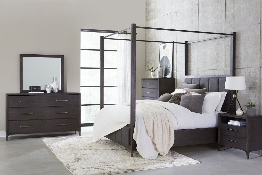 Lucerne Five - Drawer Metal Leg Chest in Vintage Coffee Chest modern furniture Contempo Furniture