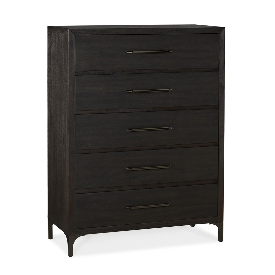 Lucerne Five - Drawer Metal Leg Chest in Vintage Coffee Chest modern furniture Contempo Furniture