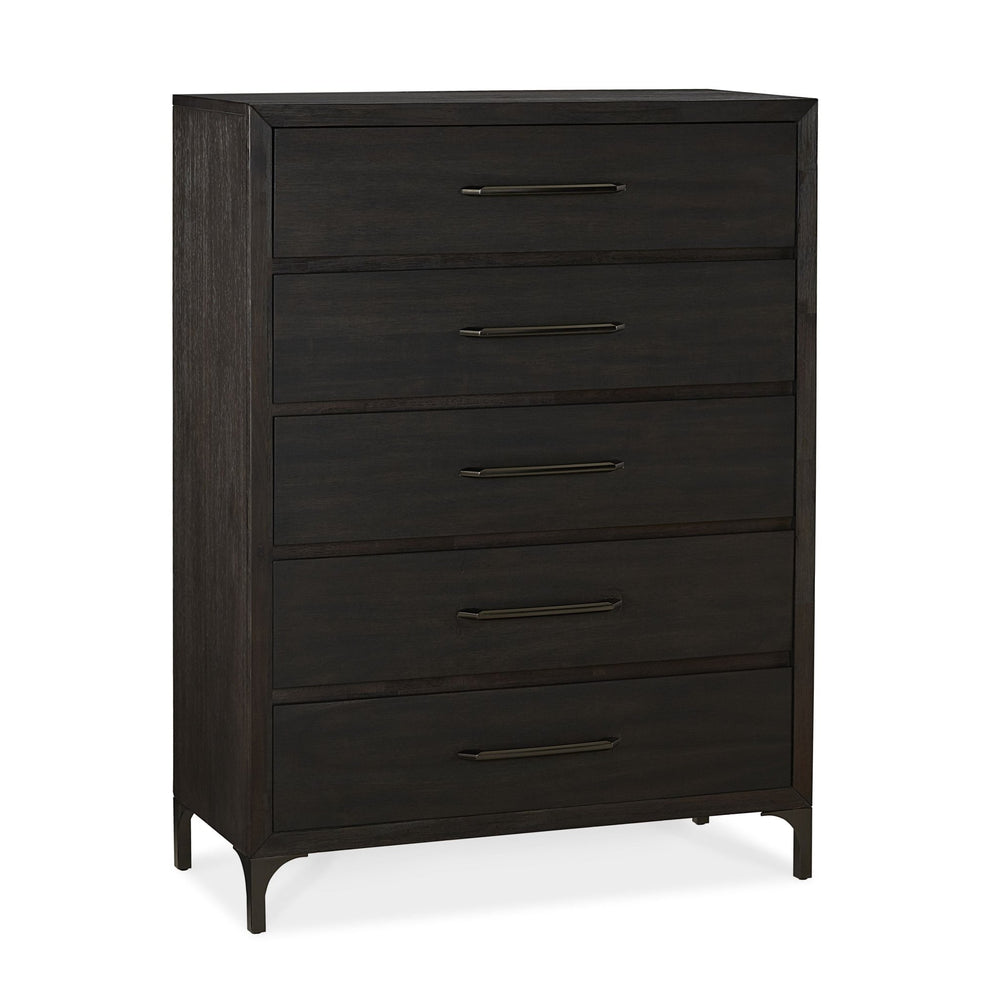 Lucerne Five - Drawer Metal Leg Chest in Vintage Coffee Chest modern furniture Contempo Furniture