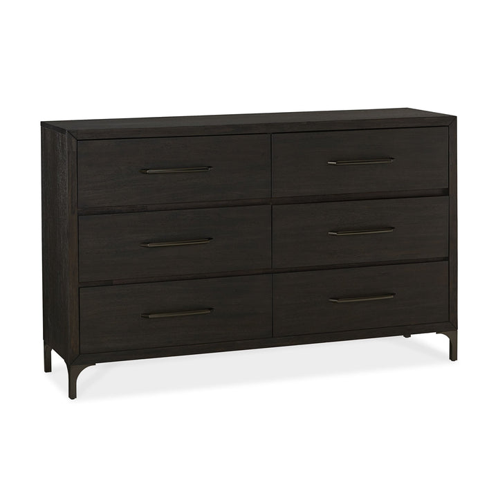 Lucerne Six - Drawer Metal Leg Dresser in Vintage Coffee Dresser modern furniture Contempo Furniture