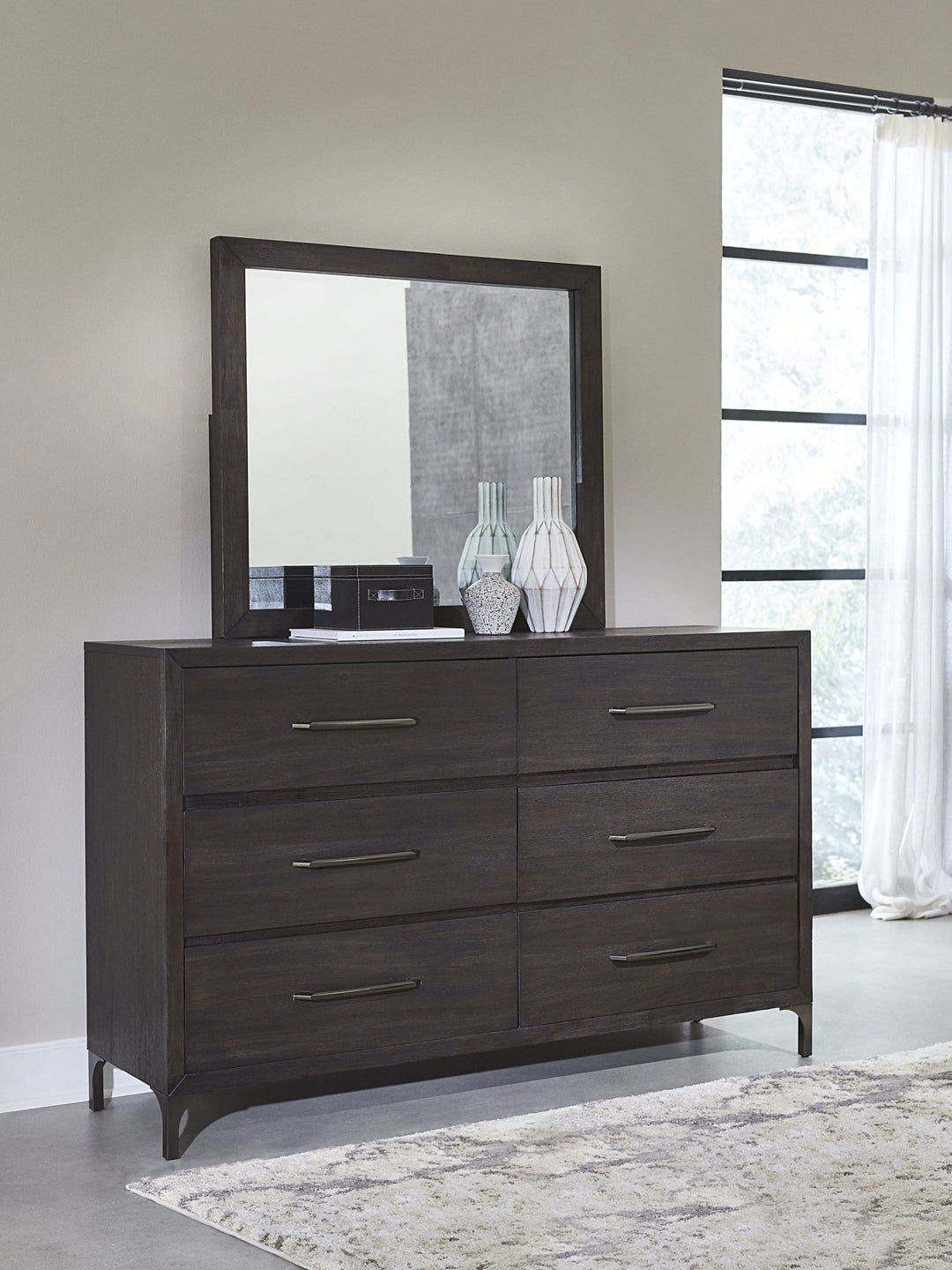 Lucerne Six - Drawer Metal Leg Dresser in Vintage Coffee Dresser modern furniture Contempo Furniture