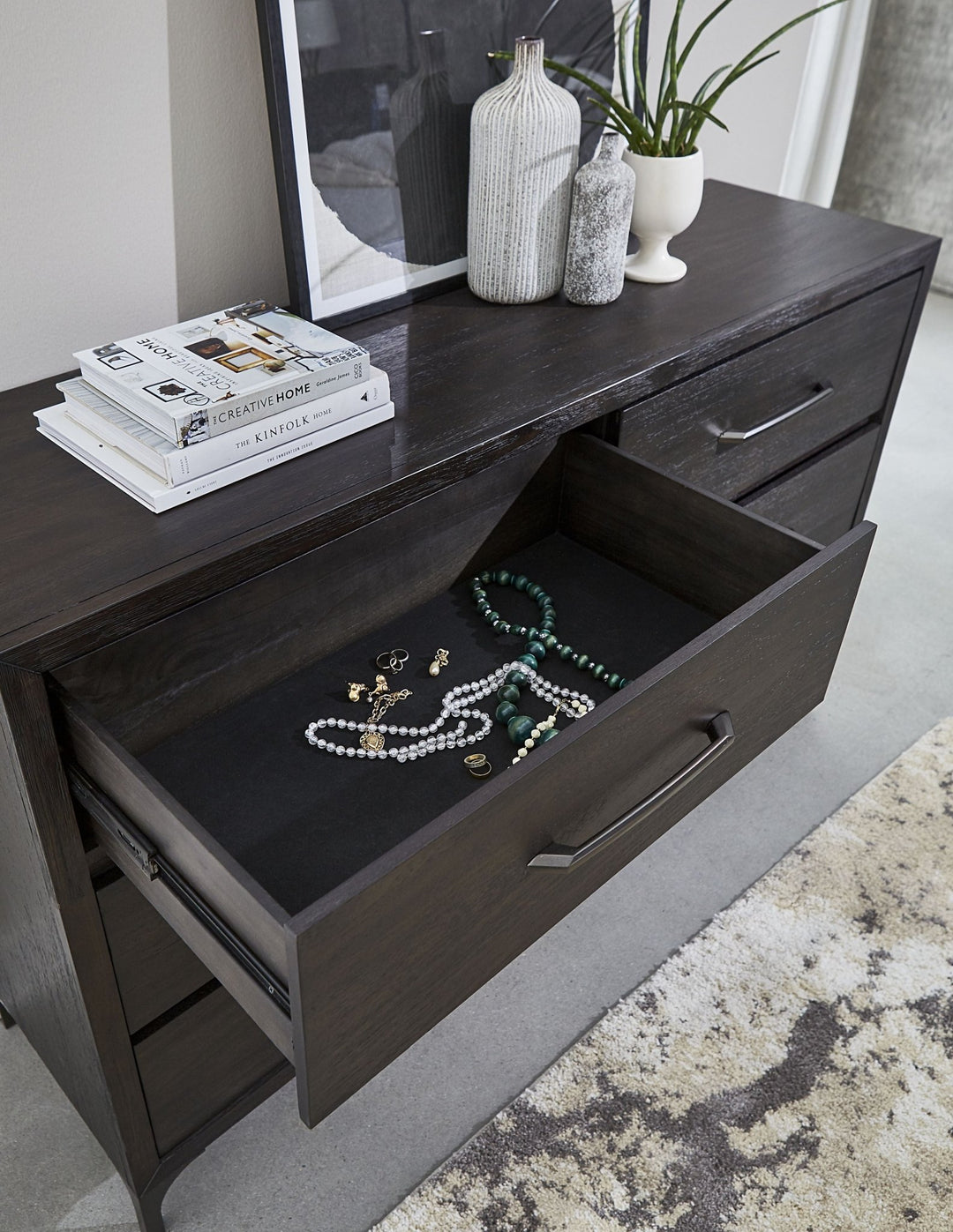 Lucerne Six - Drawer Metal Leg Dresser in Vintage Coffee Dresser modern furniture Contempo Furniture