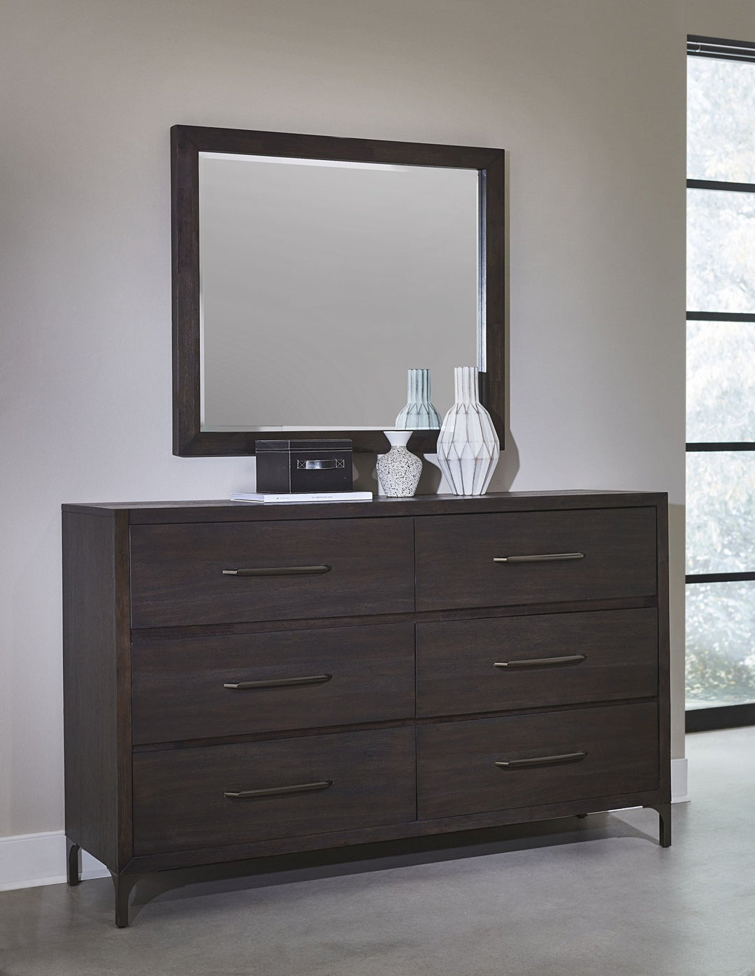Lucerne Six - Drawer Metal Leg Dresser in Vintage Coffee Dresser modern furniture Contempo Furniture