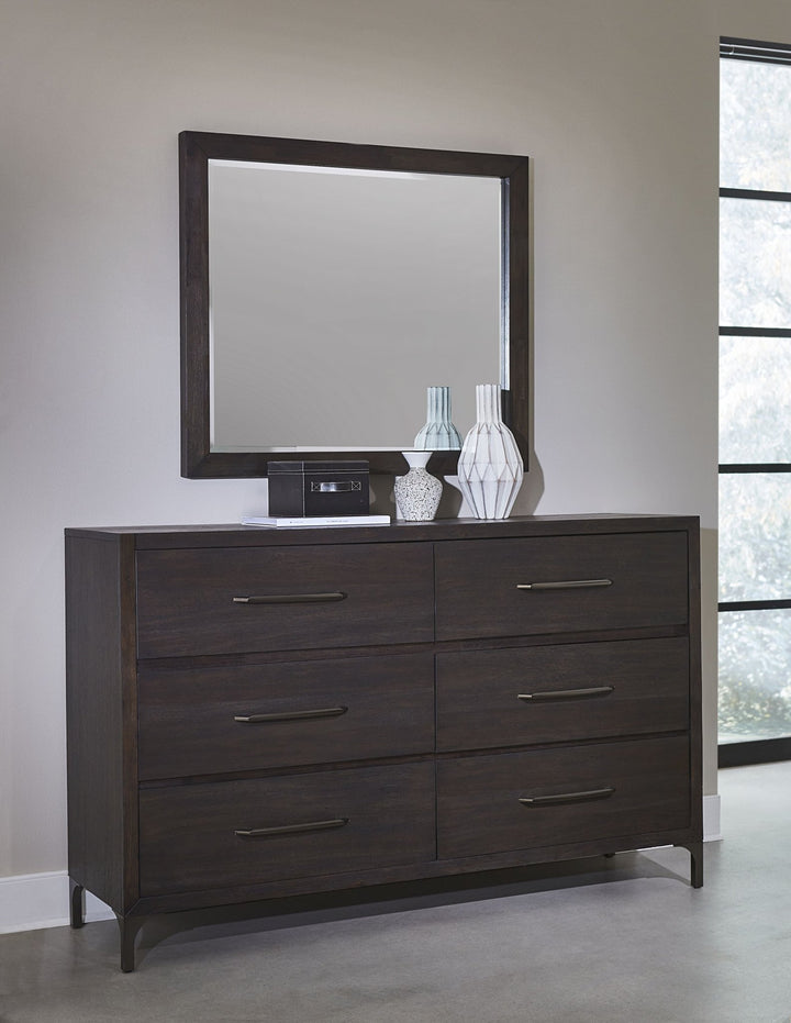 Lucerne Six - Drawer Metal Leg Dresser in Vintage Coffee Dresser modern furniture Contempo Furniture