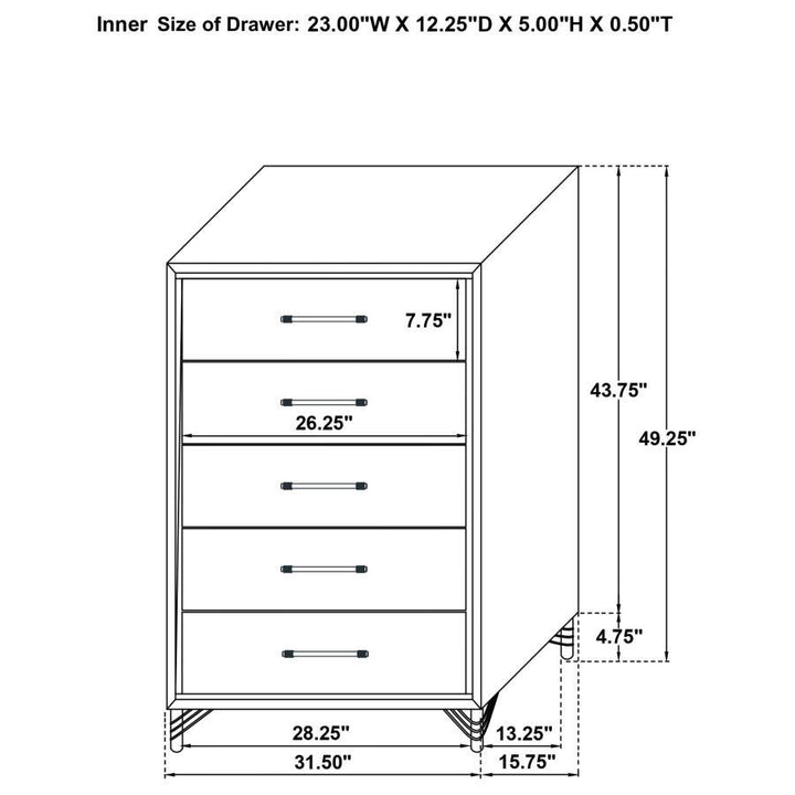 Lucia - 5 - Drawer Bedroom Chest Of Drawers - Black Accent Chest modern furniture Contempo Furniture