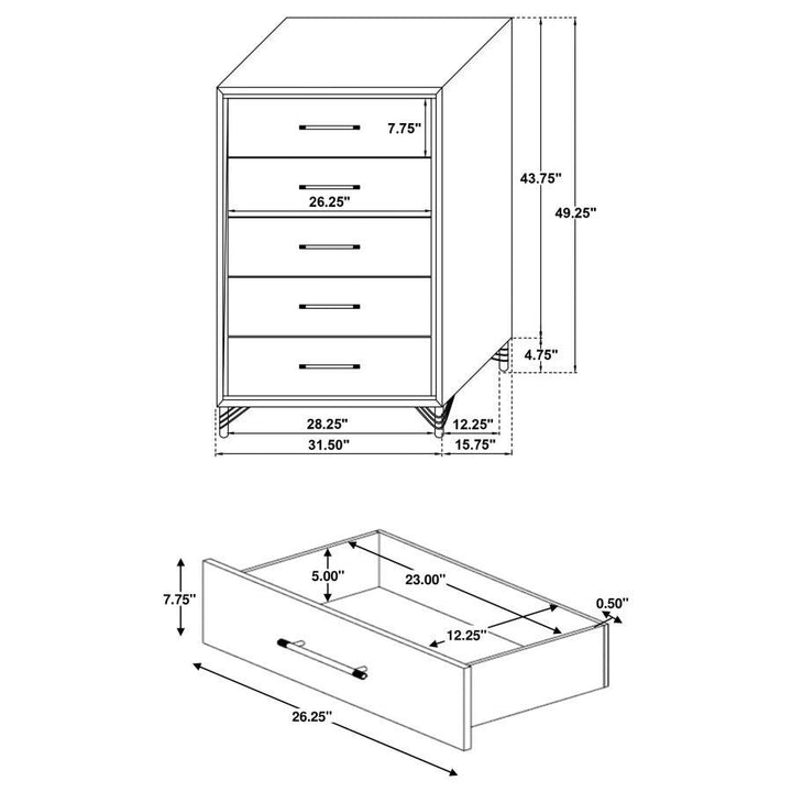 Lucia - 5 - Drawer Bedroom Chest - White Accent Chest modern furniture Contempo Furniture