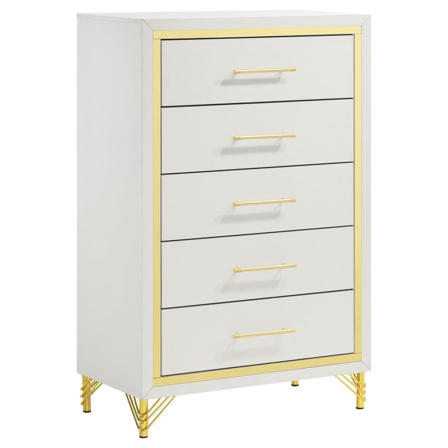 Lucia - 5 - Drawer Bedroom Chest - White Accent Chest modern furniture Contempo Furniture