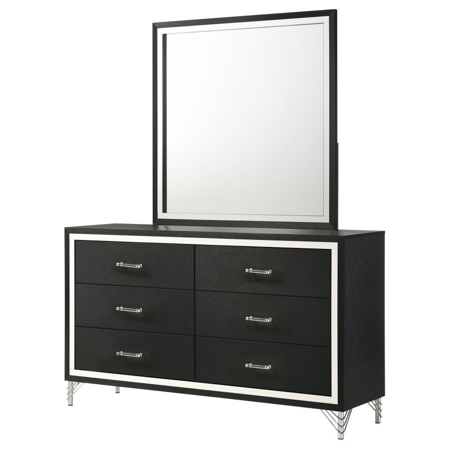 Lucia - 6 - Drawer Dresser And Mirror - Black Dresser & Mirror modern furniture Contempo Furniture