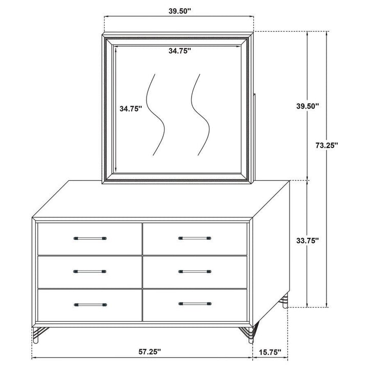 Lucia - 6 - Drawer Dresser And Mirror - Black Dresser &amp; Mirror modern furniture Contempo Furniture