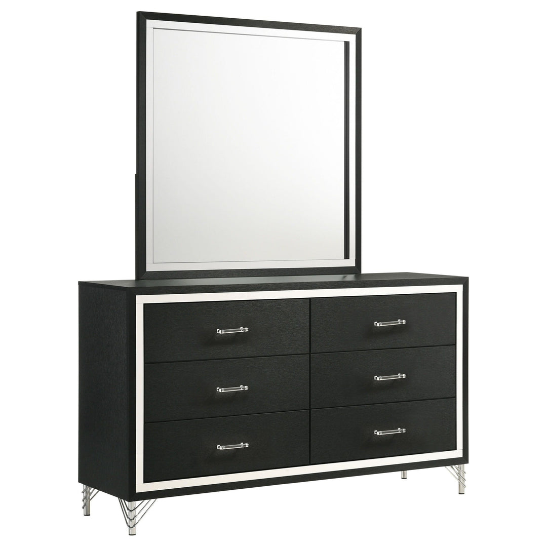 Lucia - 6 - Drawer Dresser And Mirror - Black Dresser & Mirror modern furniture Contempo Furniture