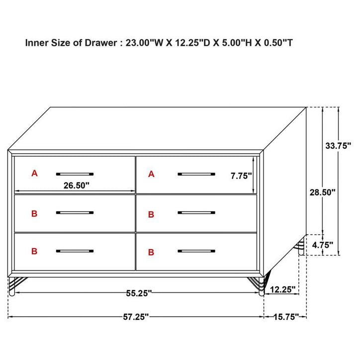 Lucia - 6 - Drawer Dresser Cabinet - Black Dressers modern furniture Contempo Furniture