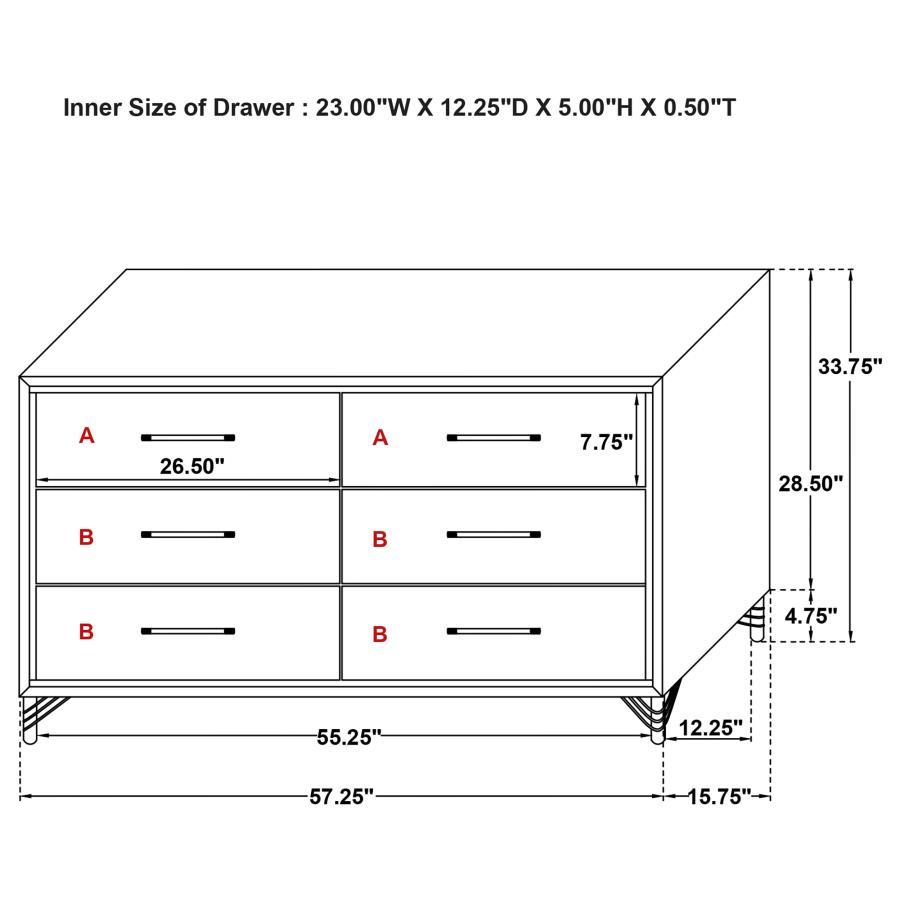 Lucia - 6 - Drawer Dresser Cabinet - Black Dressers modern furniture Contempo Furniture