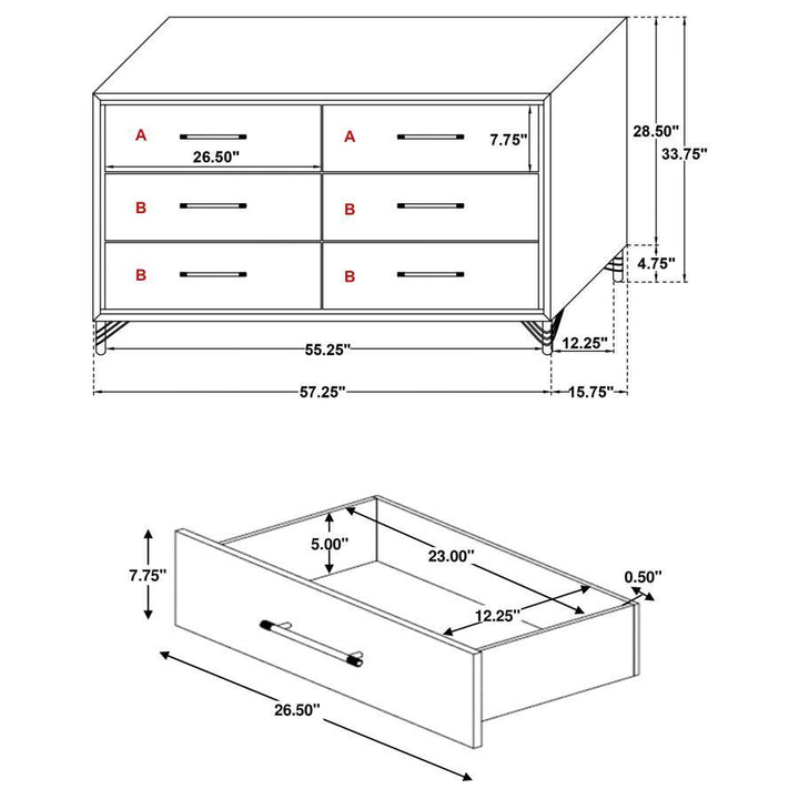 Lucia - 6 - Drawer Dresser - White Dressers modern furniture Contempo Furniture