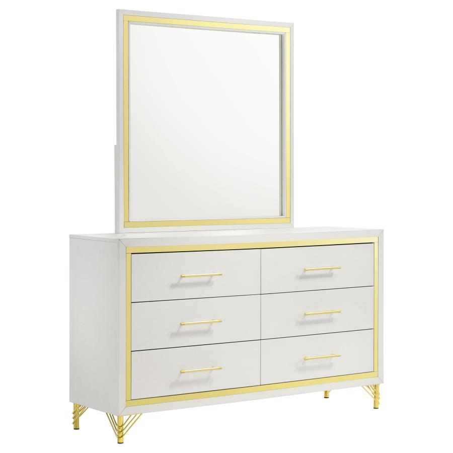 Lucia - 6 - Drawer Dresser With Mirror - White Dresser & Mirror modern furniture Contempo Furniture