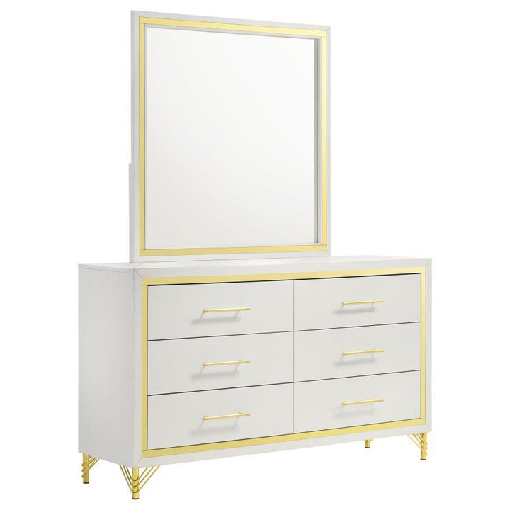 Lucia - 6 - Drawer Dresser With Mirror - White Dresser &amp; Mirror modern furniture Contempo Furniture