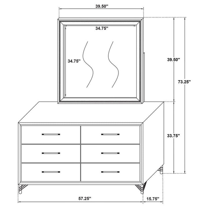 Lucia - 6 - Drawer Dresser With Mirror - White Dresser &amp; Mirror modern furniture Contempo Furniture