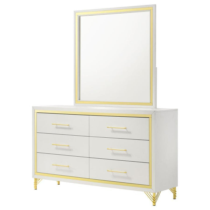 Lucia - 6 - Drawer Dresser With Mirror - White Dresser &amp; Mirror modern furniture Contempo Furniture