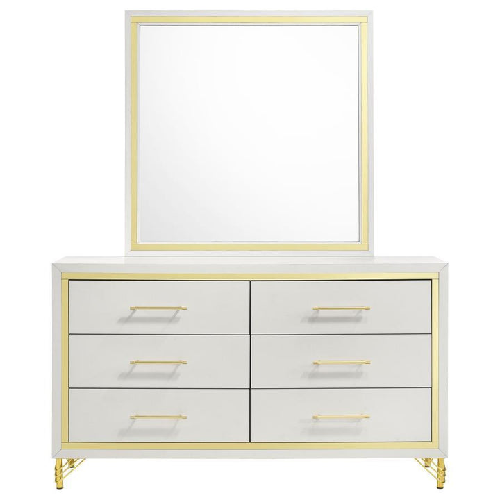 Lucia - 6 - Drawer Dresser With Mirror - White Dresser &amp; Mirror modern furniture Contempo Furniture