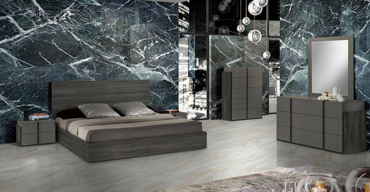 Lucia - Italian Modern Matte Grey + Elm Grey 4-Piece Bedroom Set