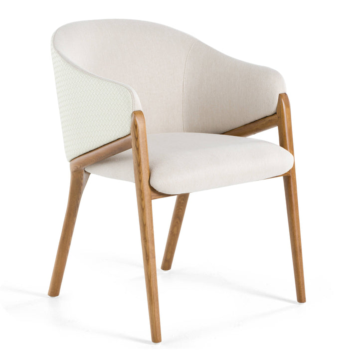 Lunde Cream Fabric and Walnut Arm Dining Chair