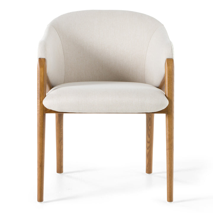 Lunde Cream Fabric and Walnut Arm Dining Chair