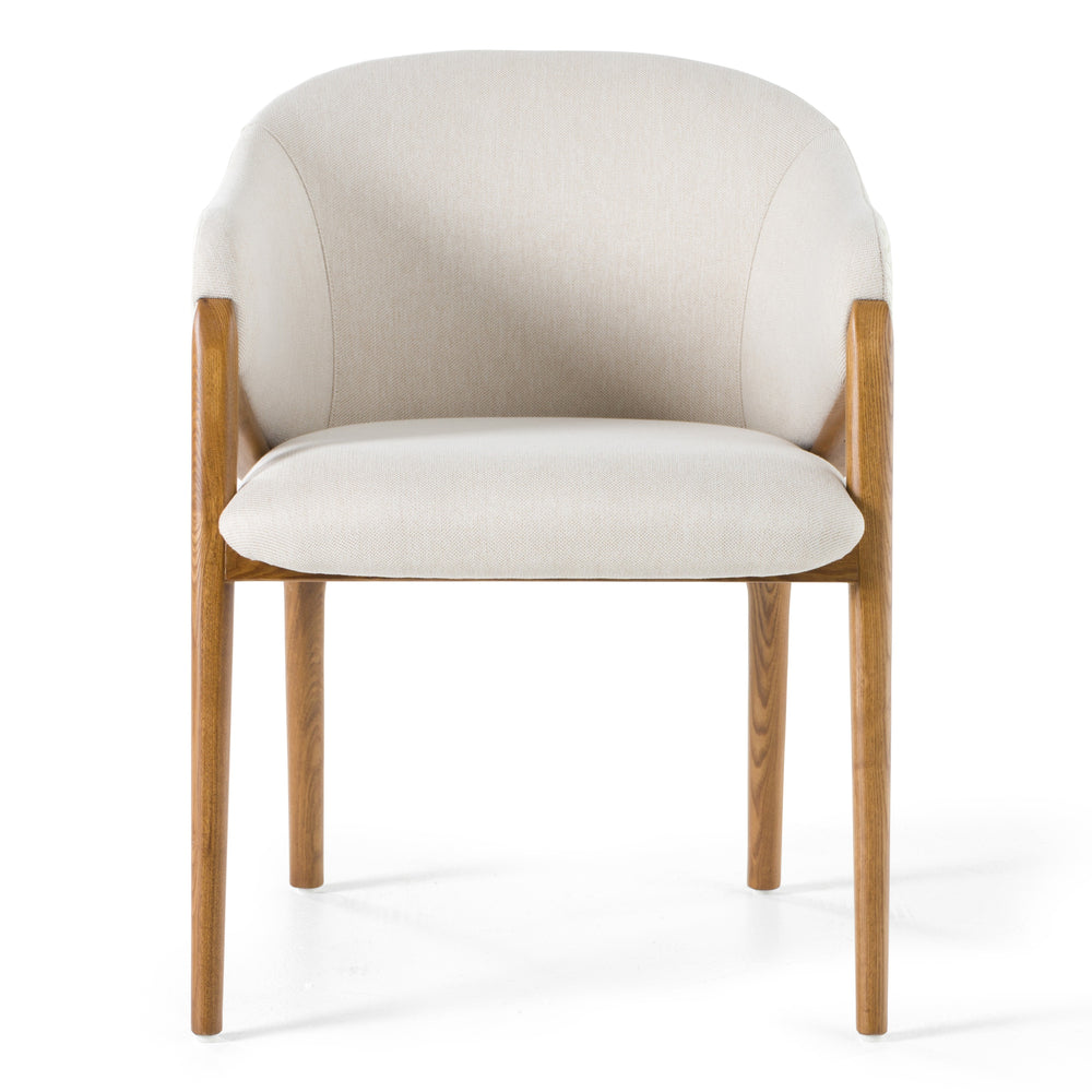 Lunde Cream Fabric and Walnut Arm Dining Chair - View 2