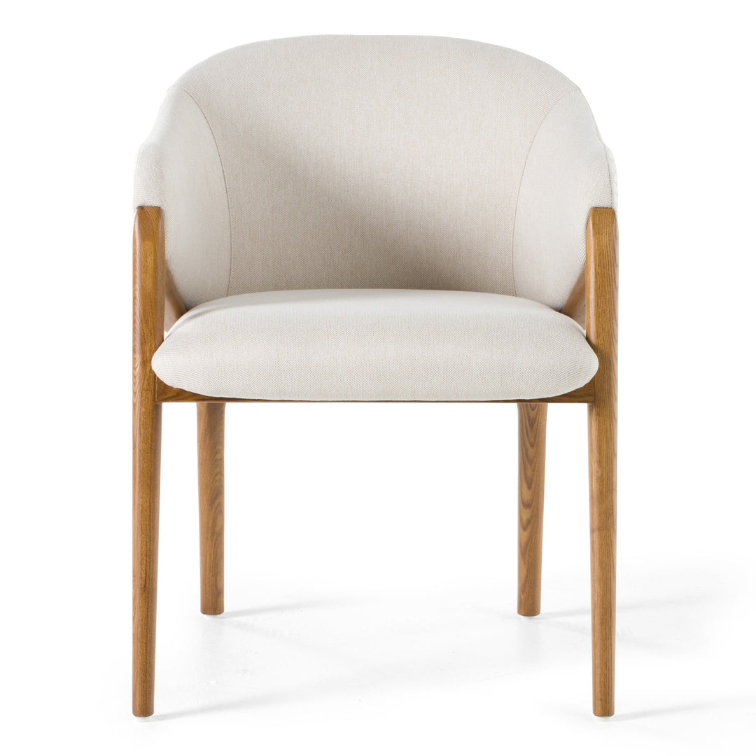 Lunde Cream Fabric and Walnut Arm Dining Chair