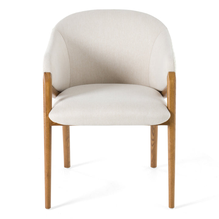 Lunde Cream Fabric and Walnut Arm Dining Chair