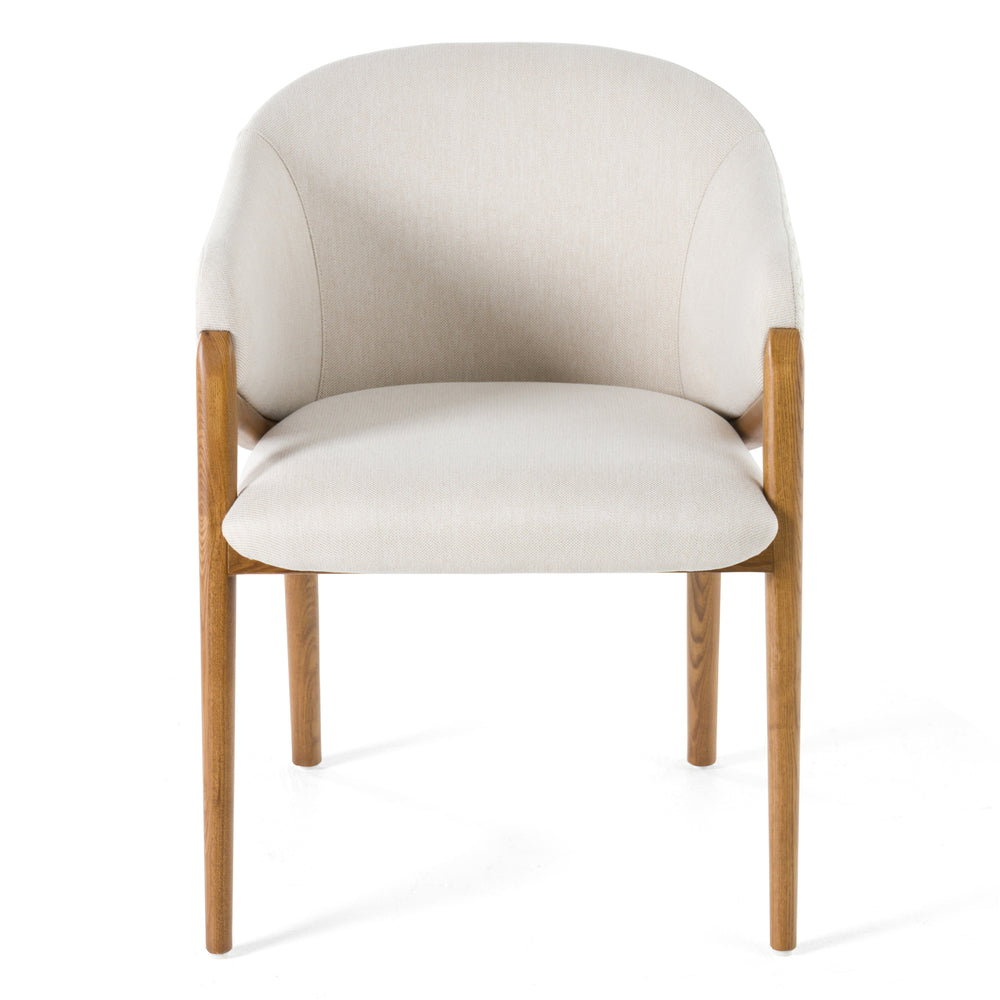 Lunde Cream Fabric and Walnut Arm Dining Chair - View 3