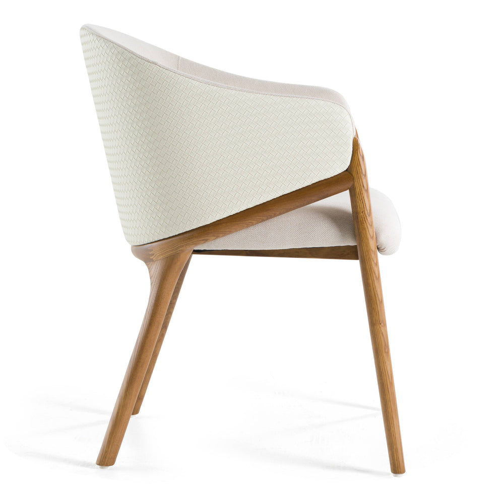 Lunde Cream Fabric and Walnut Arm Dining Chair - View 4