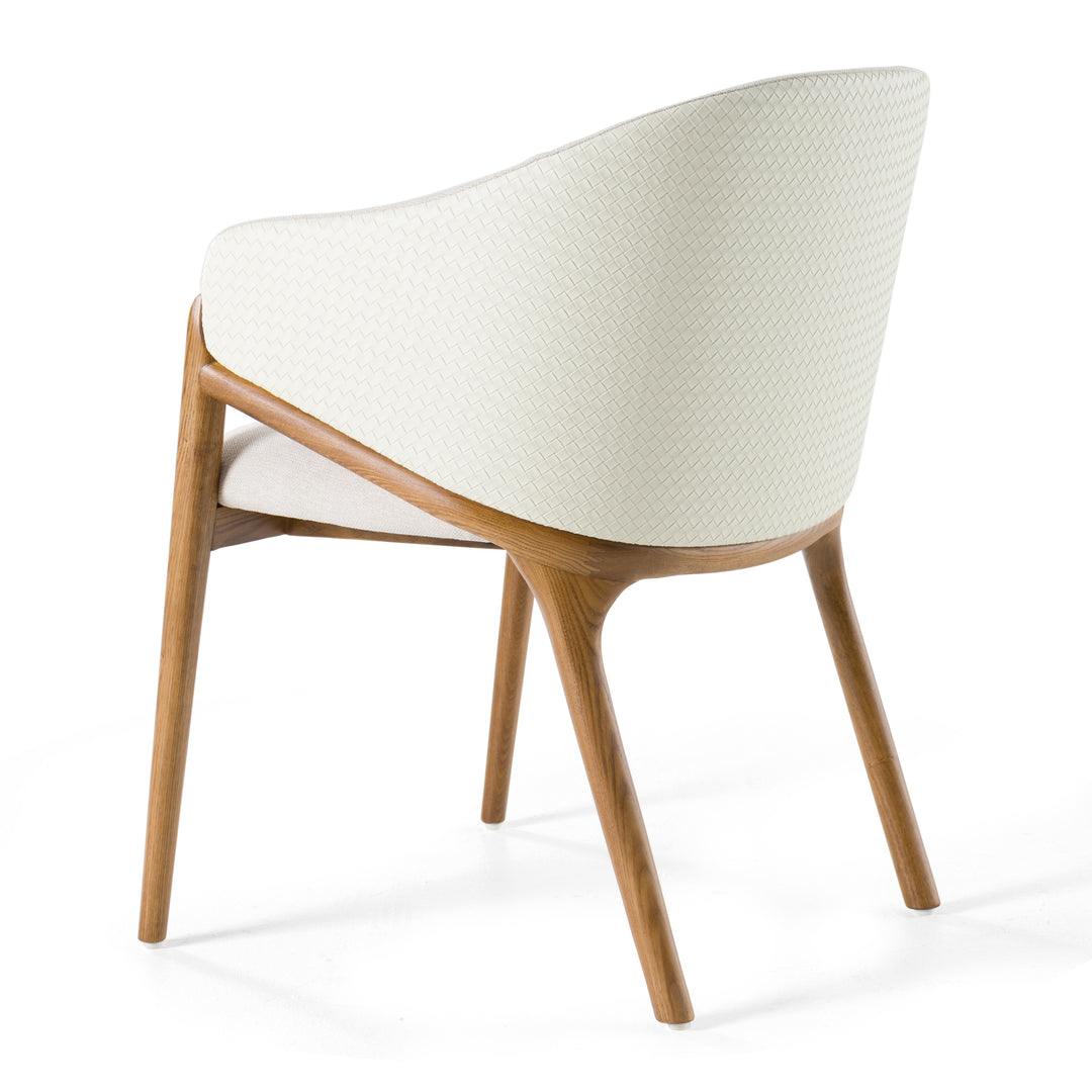 Lunde Cream Fabric and Walnut Arm Dining Chair